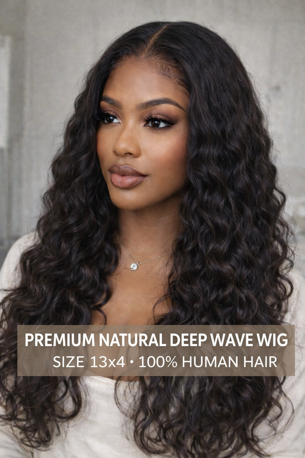 Premium Natural Deep Wave Wig Size 13x4 100% HUMAN HAIR
