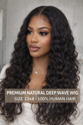 Premium Natural Deep Wave Wig Size 13x4 100% HUMAN HAIR